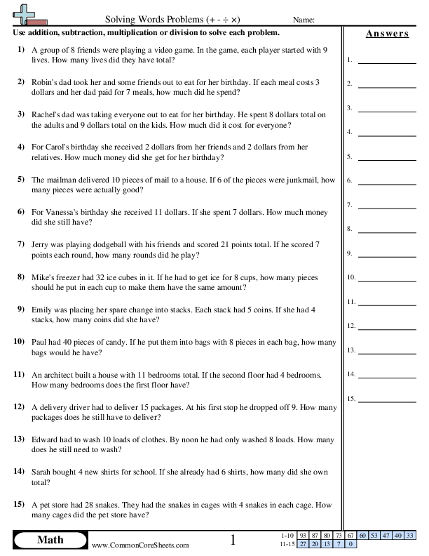 Solving Mixed Problems worksheet